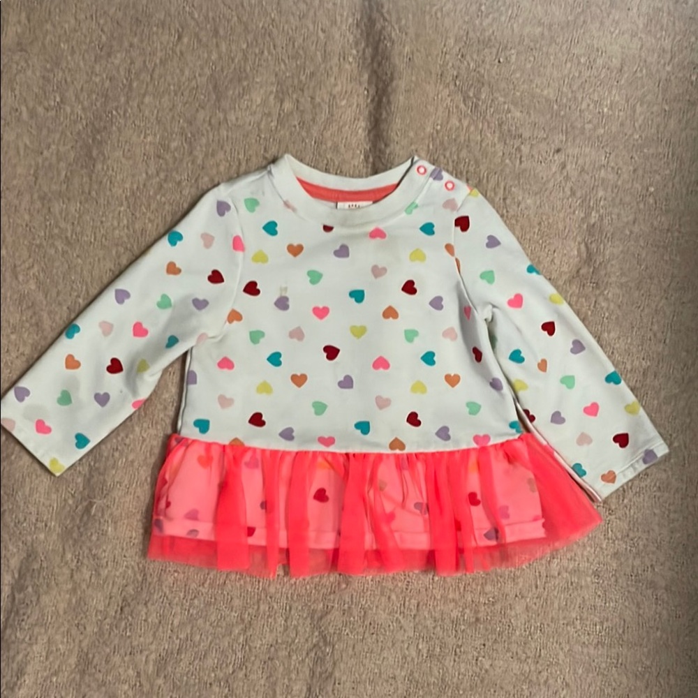 Colorful Heart Print Kids Top with Pink Tulle by cat& jack